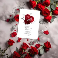 Red and Silver Floral Wedding Invitation