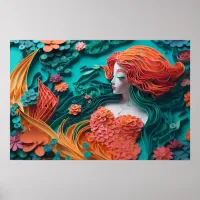 Paper mermaid in a coral reef poster