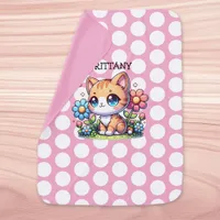 Cute  Orange Kitty Cat in Flowers Personalized Baby Blanket