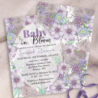 Elegant Purple Garden Flowers Baby in Bloom  Invitation