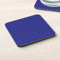 Black Blue Thin Diagonal Stripes Beverage Coaster