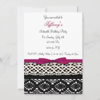 lace pink damask Sweet Sixteen party Invitation