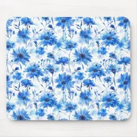 Watercolor Style Cornflower Type Blue Flower Mouse Pad