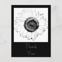 Black and White Sunflower Thank You Postcard