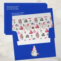 Santa Gnome for Holidays Christmas Pattern Blue Envelope