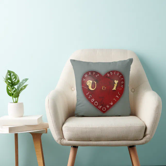 You and I - alphabet game on a red heart Throw Pillow