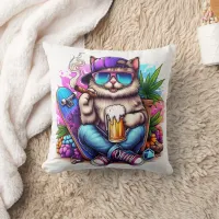 A cool cat enjoying a vibrant street party scene throw pillow