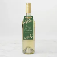 Modern Christmas Gold Leaves on Forest Green Bottle Hanger Tag