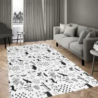 Buffalo Adventures Pattern Black ID599 Rug