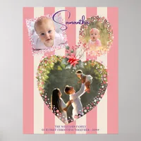 Ornate Frames 3 Photo Pink 1st Christmas Milestone Poster