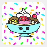 Ice Cream Banana Split Birthday Party Square Sticker