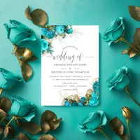 Vintage Turquoise and Gold Shabby Wedding Invitation