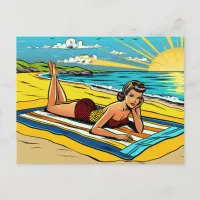 Retro Pinup Woman at the Beach Postcard