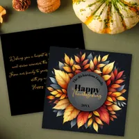 Elegant Fall Leaves Thanksgiving Family Name Year Holiday Card