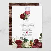 Burgundy and Gold Floral Wine themed Bachelorette Invitation