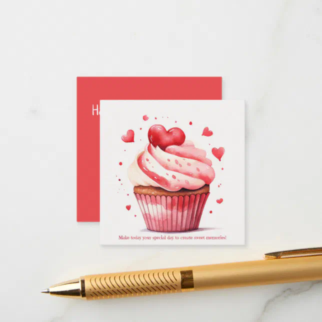 Red Hearts Sweet Cupcake Valentine's Day Card