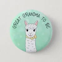 Great Grandma To Be Llama with Yellow Bow Button