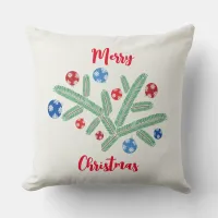 Christmas tree branch with snowflake decorations throw pillow