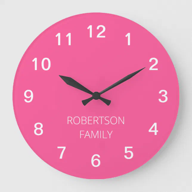 Personalized Minimalist Hot Pink Wall Clock