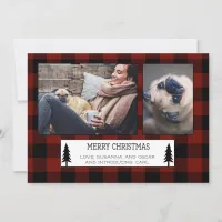 Red Black Buffalo Plaid  Check Holiday Card