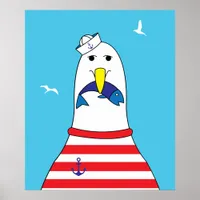 Kids Bedroom Cute Funny Seaside Seagull Bird Poster