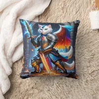 Knight Cat in Armor With Sword in Fantasy Setting Throw Pillow