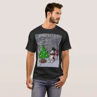 Christmas Tree, Snowman, Snow Scene Men's Dark Tee