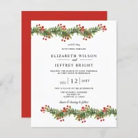 Budget Bough of Holly Christmas Wedding Invitation