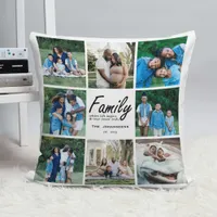 Family Quote Typography Modern Photo grid Collage Throw Pillow