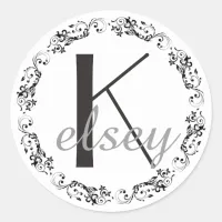 Monogrammed Initial Black and White Letter Sticker