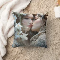 Close Embrace of Two Women Among Flowers Throw Pillow