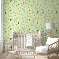 Cute Llama Rainbows Yellow & Blue Baby Boy Nursery Wallpaper