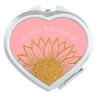 Pink and Gold Sunflower Glitter Mother's Day Compact Mirror