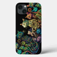 Stylized Cat Tribe Colors on Black Frieze Case-Mate iPhone Case