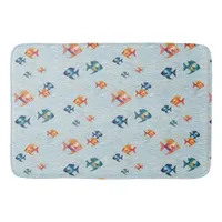 Modern Blue Orange Fish Water Patterned Bath Mat