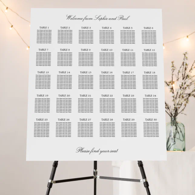 Elegant Minimalist 30 Table Seating Chart Foam Board