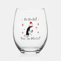 Ho Ho Ho Merlot Funny Christmas Wine Quote Stemless Wine Glass