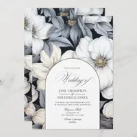 Timeless Black and White Floral Wedding Invitation