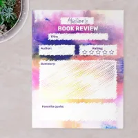 Modern Abstract Pink Purple Watercolor Book Review Notepad