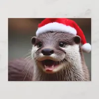 Adorable Otter Santa Hat Postcard