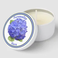 Blue Hydrangea Flower Botanical Art Personalized  Mini Candle Favors