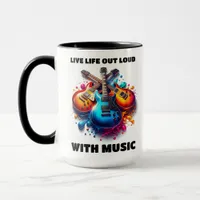 Colorful Guitars Live Life Out Loud with Music Mug