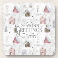 Cozy Home Christmas Pink ID985 Beverage Coaster