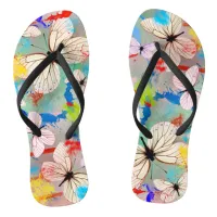 White Butterflies Paint Drips and Brush Strokes Flip Flops