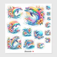 Rainbow Dolphin and Ocean Retro Sticker Sheet