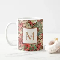 Rustic Holiday Poinsettia Christmas Monogram Coffee Mug