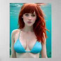 Red Haired Woman in a Bikini Underwater Poster