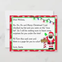 Letter from Santa for Kids + Coloring Page on Back Postcard