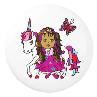 Magenta Princess and Unicorn Ceramic Knob