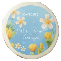 Personalized Yellow & White Floral Baby Shower Sugar Cookie